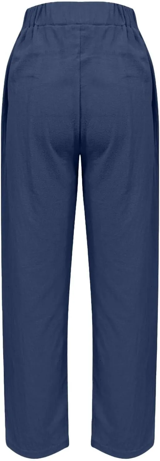 ADHOWBEW Linen Blend Pants for Women Work Cotton Petite Plus Size Stretch Casual Dressy Lounge Flowy Pants