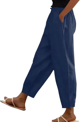 ADHOWBEW Linen Blend Pants for Women Work Cotton Petite Plus Size Stretch Casual Dressy Lounge Flowy Pants
