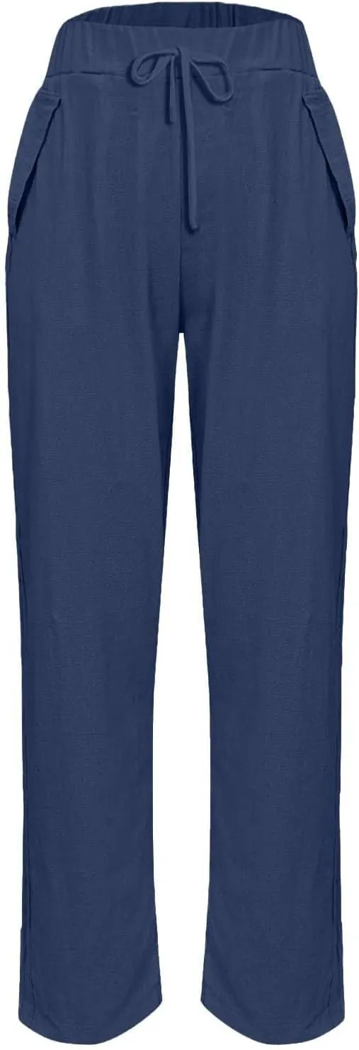 ADHOWBEW Linen Blend Pants for Women Work Cotton Petite Plus Size Stretch Casual Dressy Lounge Flowy Pants