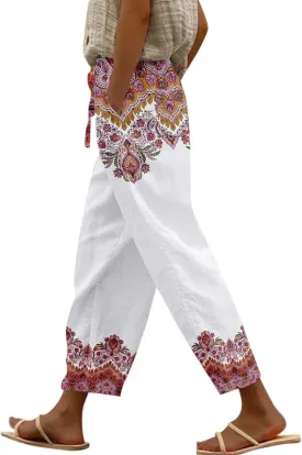 ADHOWBEW Women Linen Pants Plus Size Petite Dressy Cotton Stretch Work Casual Flowy High Waisted Lounge Pants