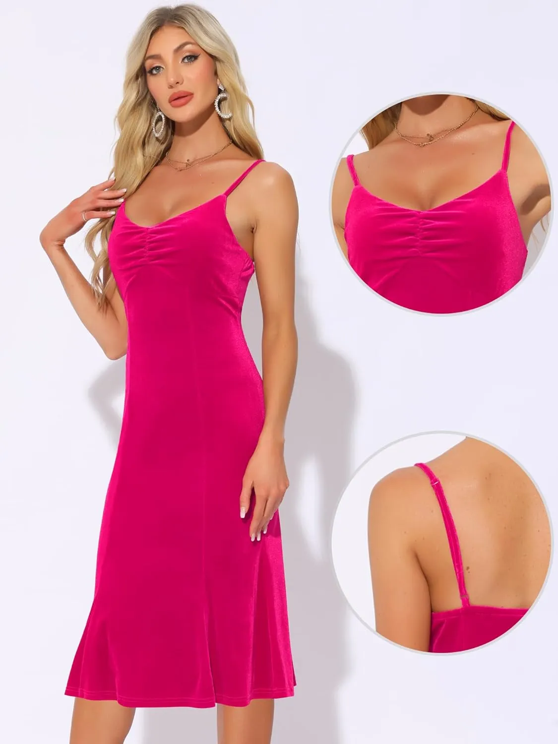 Allegra K Velvet Dress for Women's Christmas Spaghetti Straps V Neck Fishtail Evening Cocktail Dress