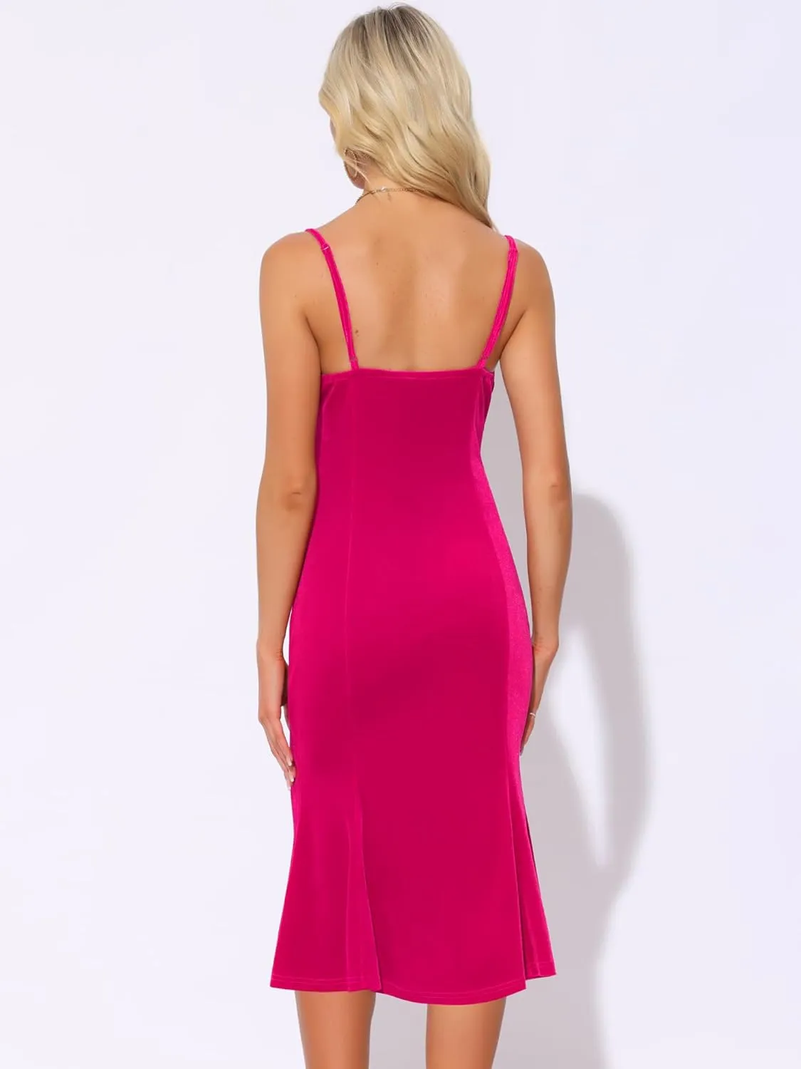 Allegra K Velvet Dress for Women's Christmas Spaghetti Straps V Neck Fishtail Evening Cocktail Dress