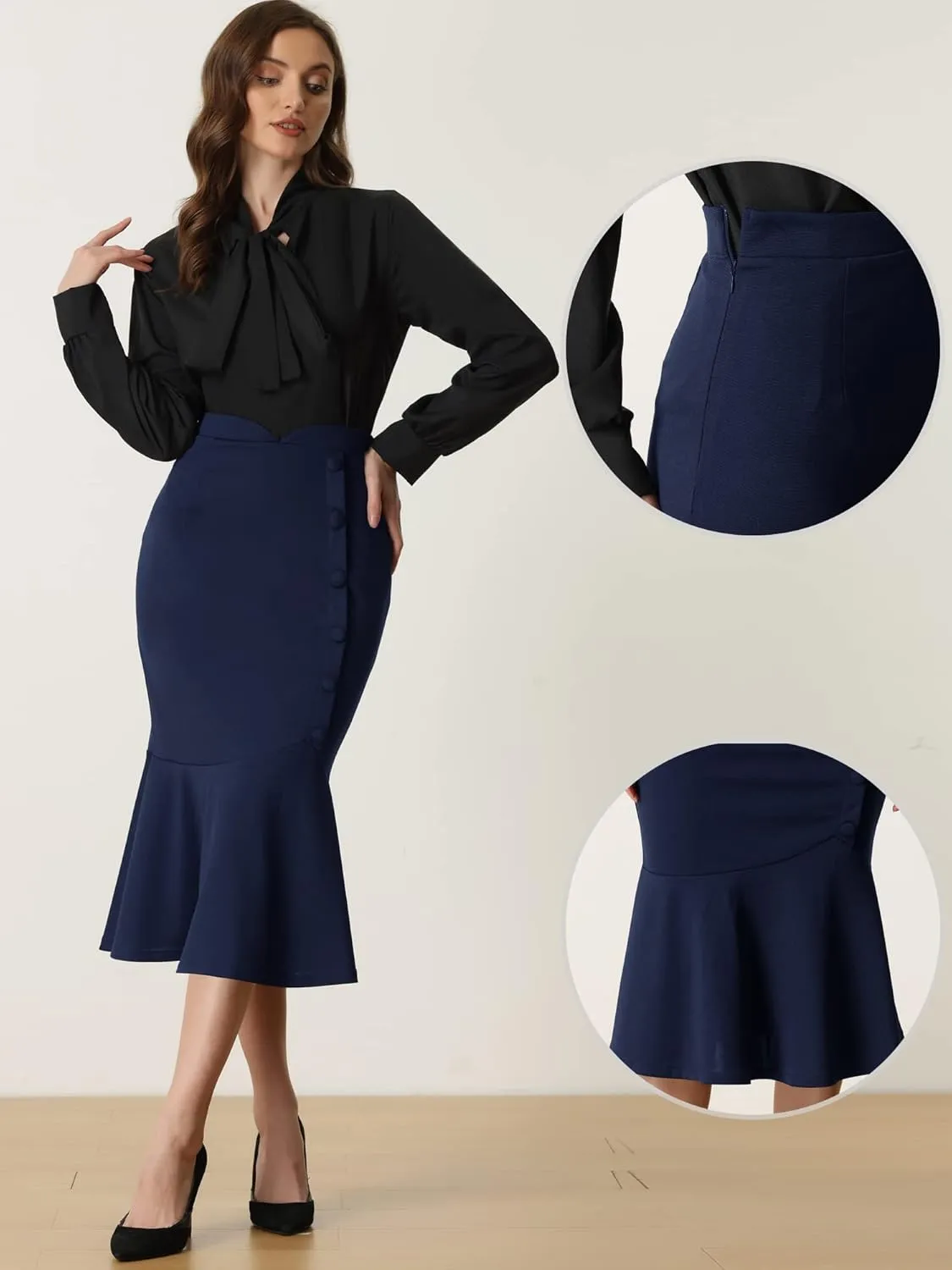 Allegra K Work Business Fishtail Skirt for Women's High Waist Stretch Office Bodycon Pencil Skirt