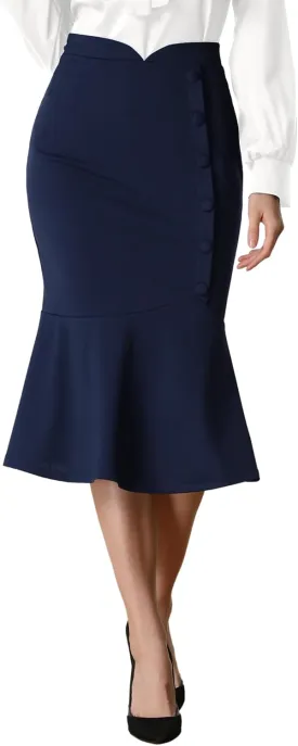 Allegra K Work Business Fishtail Skirt for Women's High Waist Stretch Office Bodycon Pencil Skirt