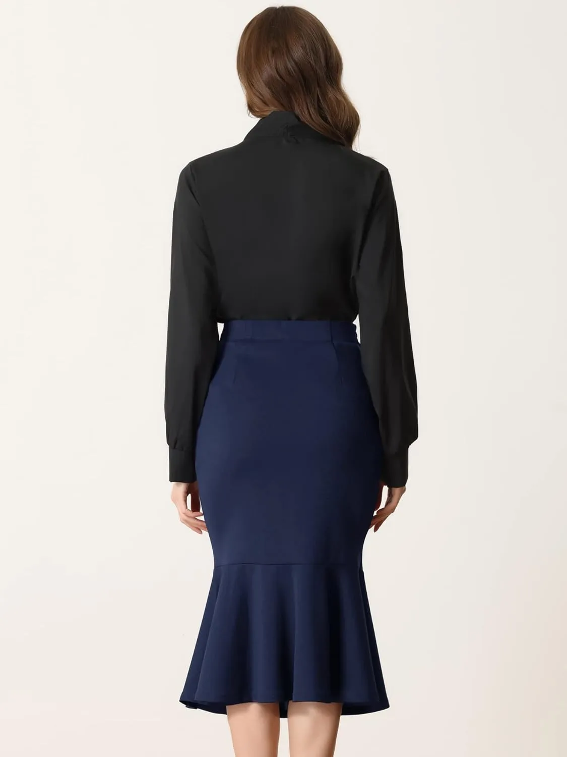 Allegra K Work Business Fishtail Skirt for Women's High Waist Stretch Office Bodycon Pencil Skirt