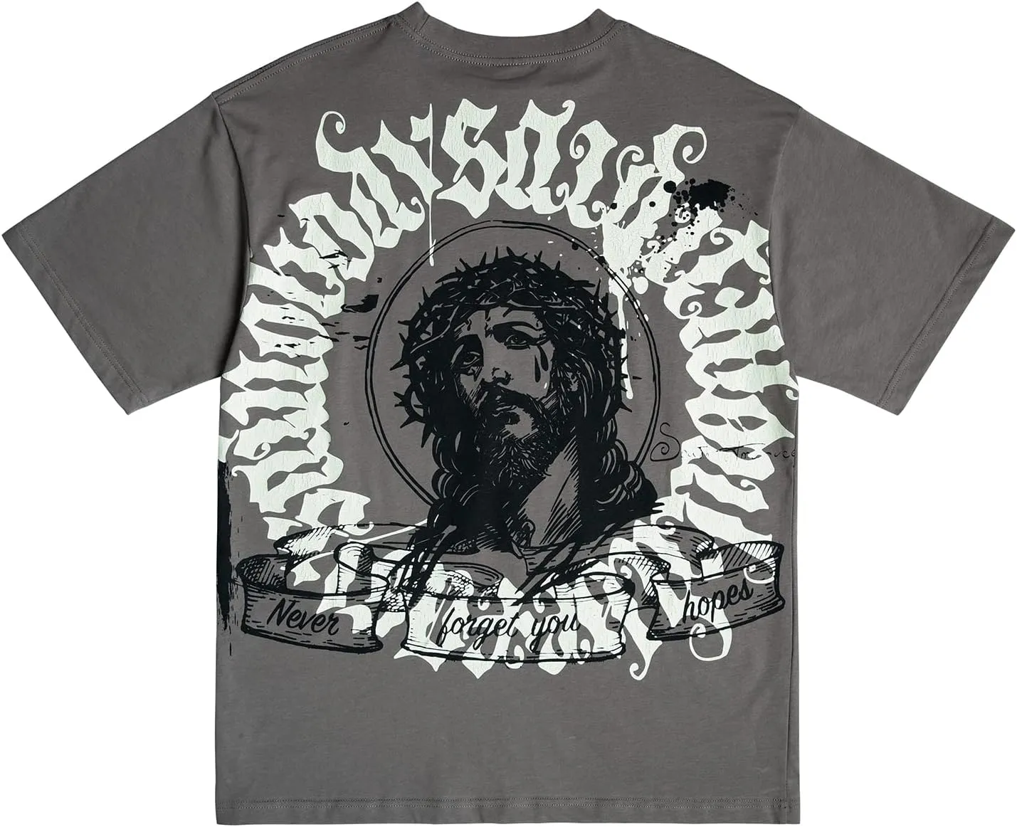 Arnodefrance Men Vintage Graphic Tshirts Jesus Printing Alphabet Graffiti Tshirt Cotton Crewneck Tee Shirt