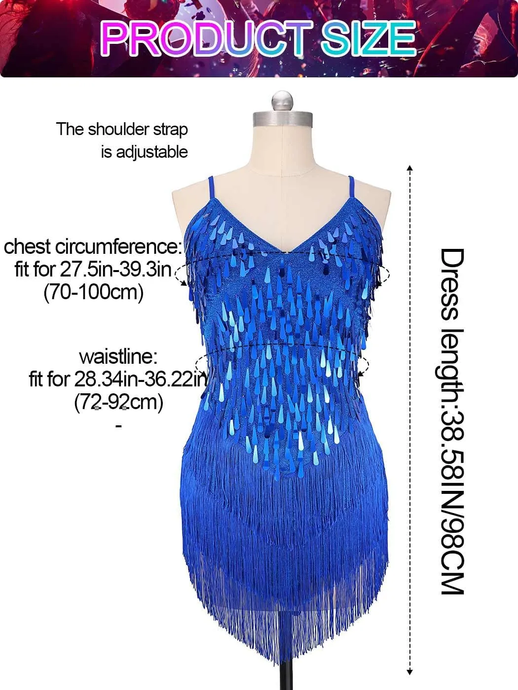 Aukmla Women Sparkly Sequin Fringe Mini Dress Sleeveless Latin Dance Tassel Dresses