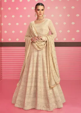 Beige Lucknowi Chikankari Embroidered Bridesmaid Anarkali Suit