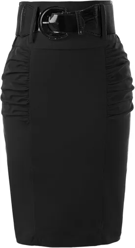 Belle Poque Women Pencil Skirt High Waisted Midi Pencil Skirt with Belt