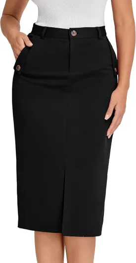 Belle Poque Women's Pencil Skirt High Waisted Office Business Casual Skirt Midi Bodycon Skirt with Slit