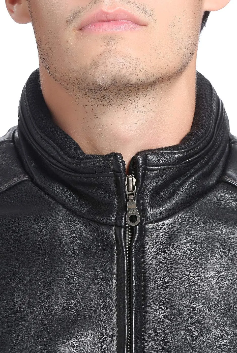 BGSD Men City Lambskin Leather Bomber Jacket (Also available in Big and Tall)