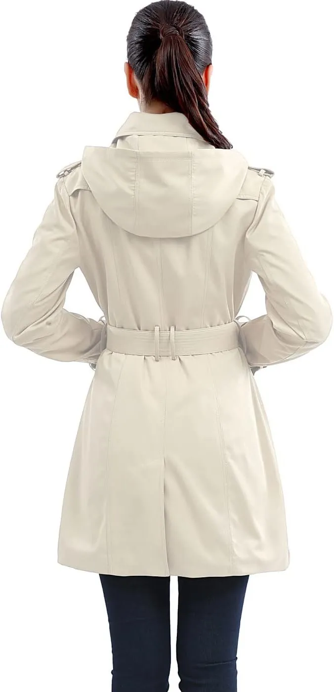 BGSD Women Leah Waterproof Hooded Mid Length Trench Coat