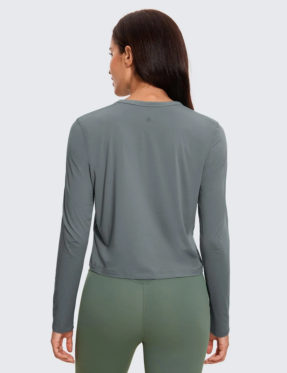 CRZ YOGA Pima Cotton Long Sleeve Workout Shirts for Women Loose Cropped Tops Athletic Sports T-Shirt