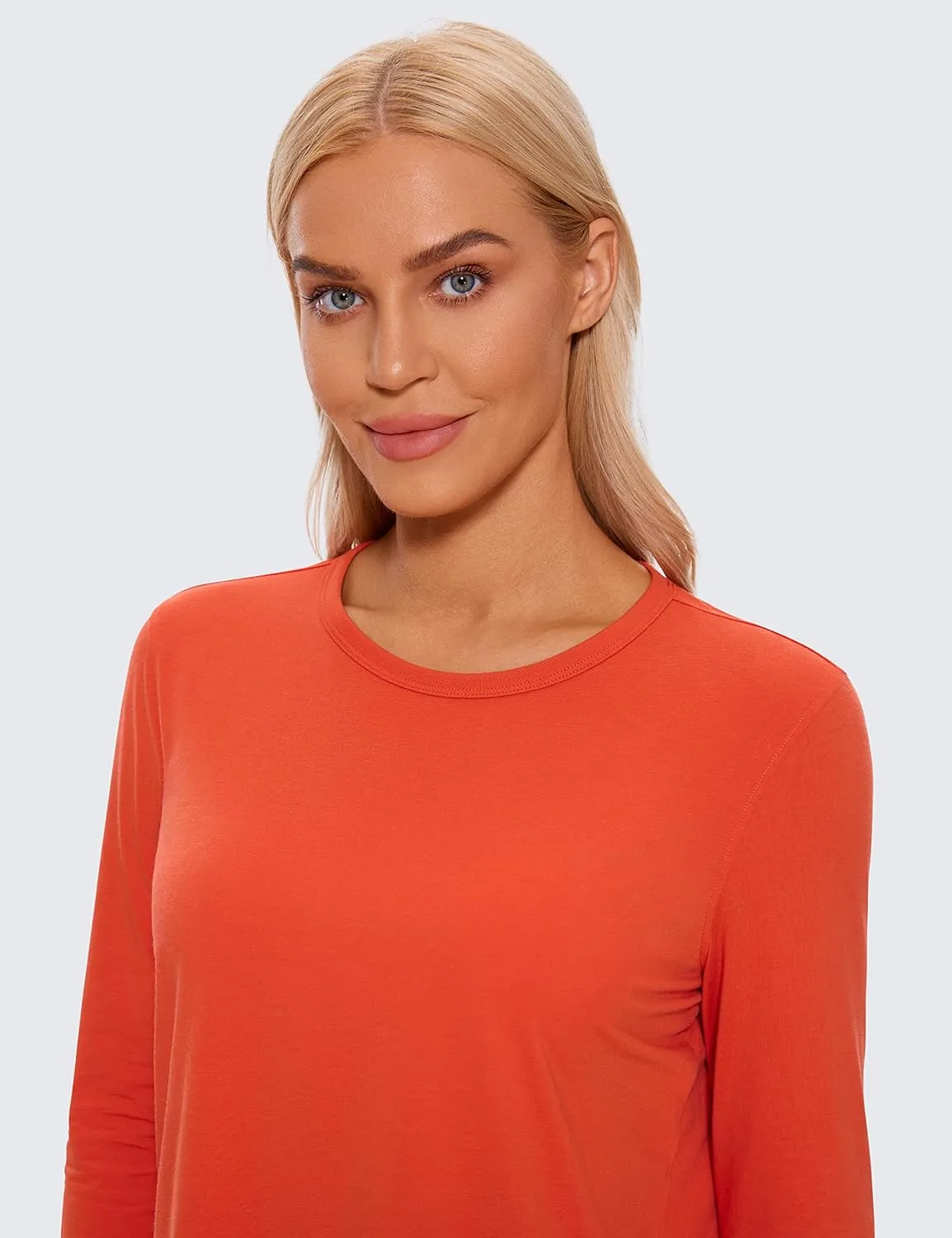 CRZ YOGA Pima Cotton Long Sleeve Workout Shirts for Women Loose Cropped Tops Athletic Sports T-Shirt
