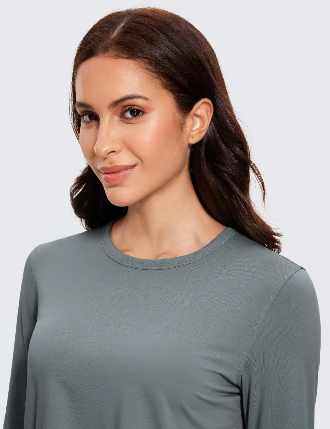 CRZ YOGA Pima Cotton Long Sleeve Workout Shirts for Women Loose Cropped Tops Athletic Sports T-Shirt