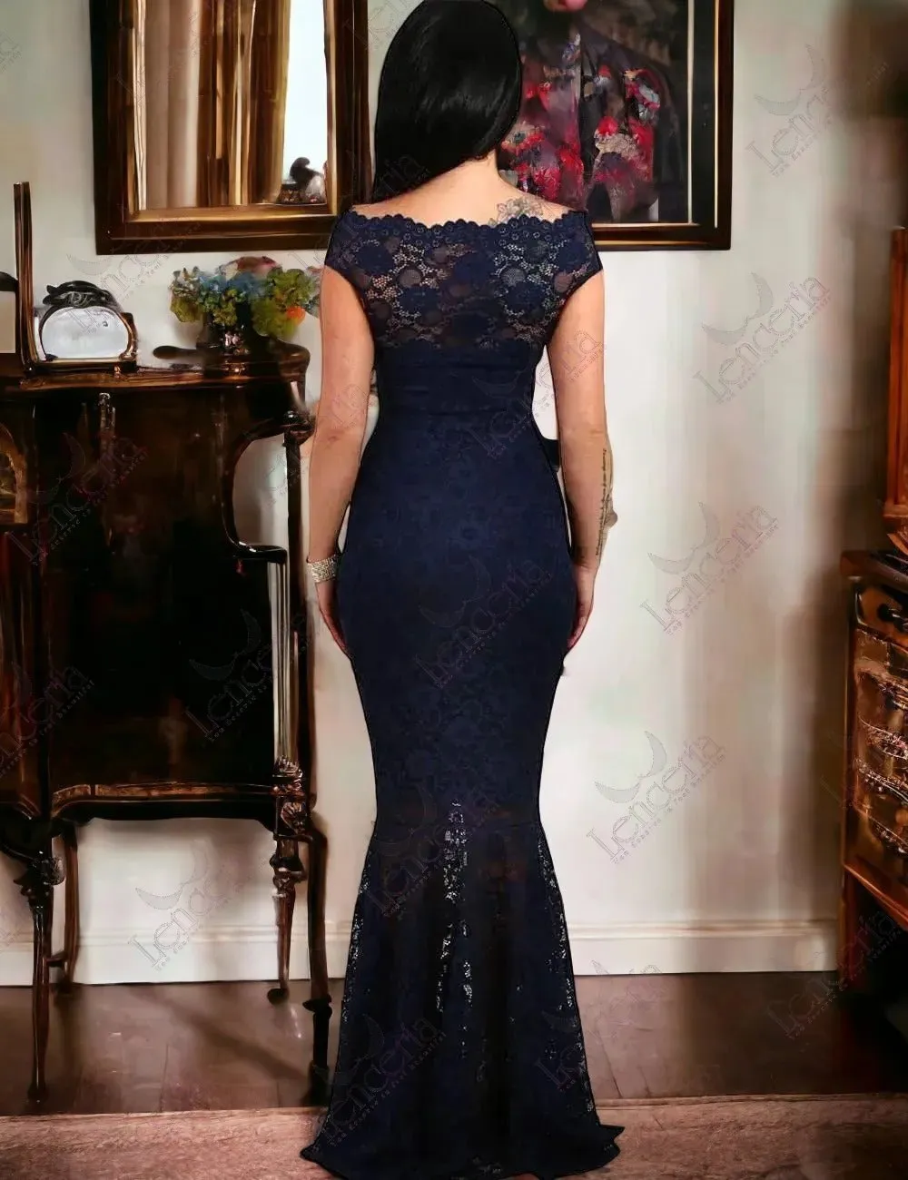 Dark blue Caerula Fishtail Evening Dress