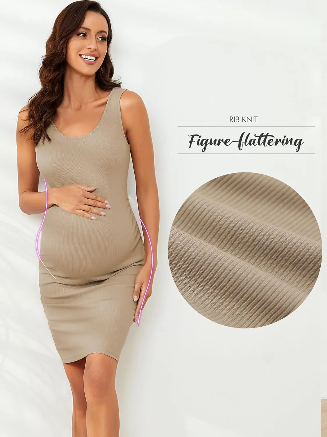 Ecavus Women's Maternity Ribbed Slim Fit Dress Sleeveless Tank Dresses Scoop Neck Pregnancy Bodycon Dress for Casual Wear