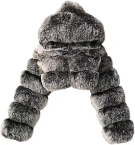 Faux Fur Coat Women Cropped Bubble Coats Fleece Short Warm Jackets Plus Size Winter Coats for Women with Hood