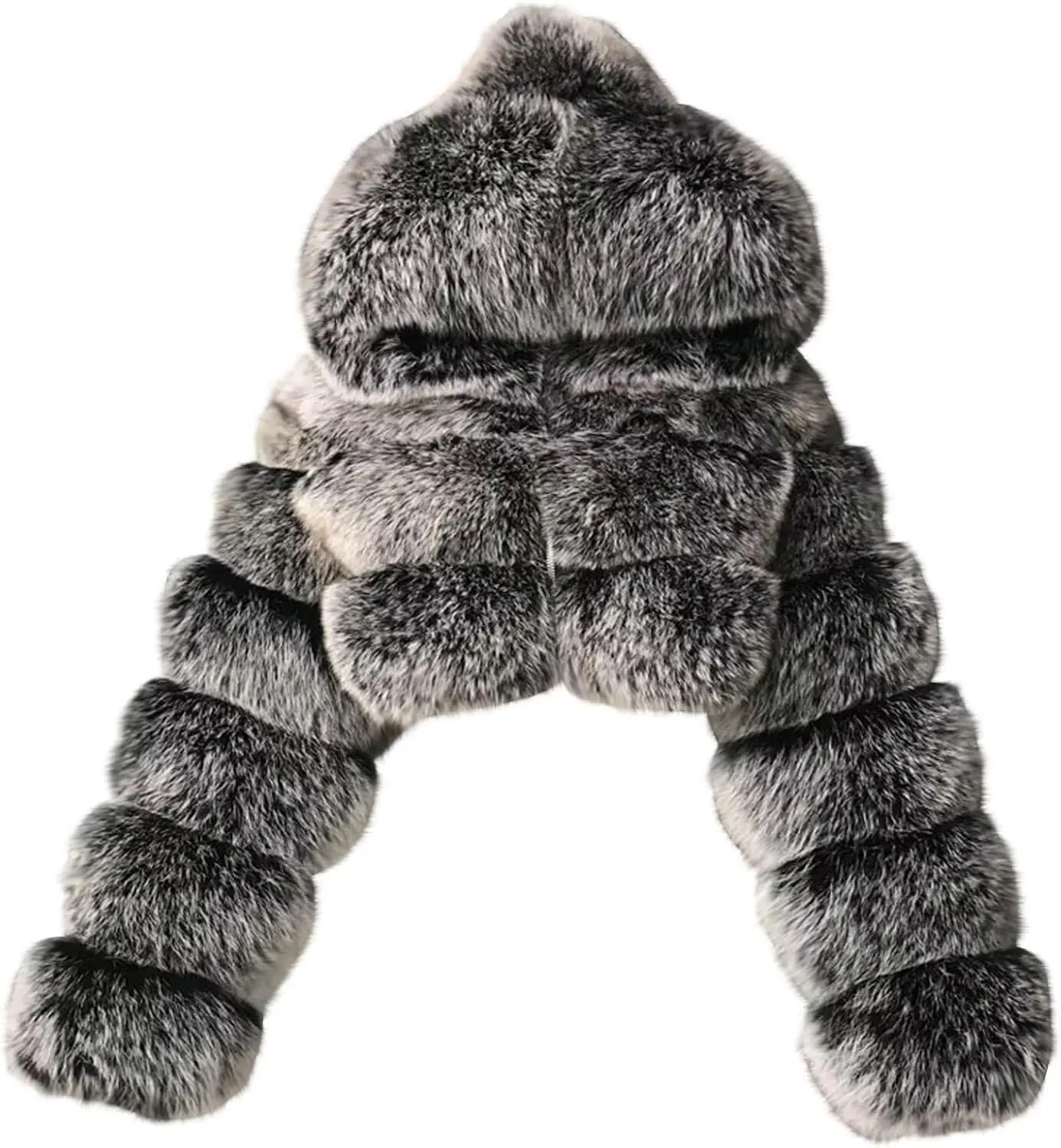 Faux Fur Coat Women Cropped Bubble Coats Fleece Short Warm Jackets Plus Size Winter Coats for Women with Hood