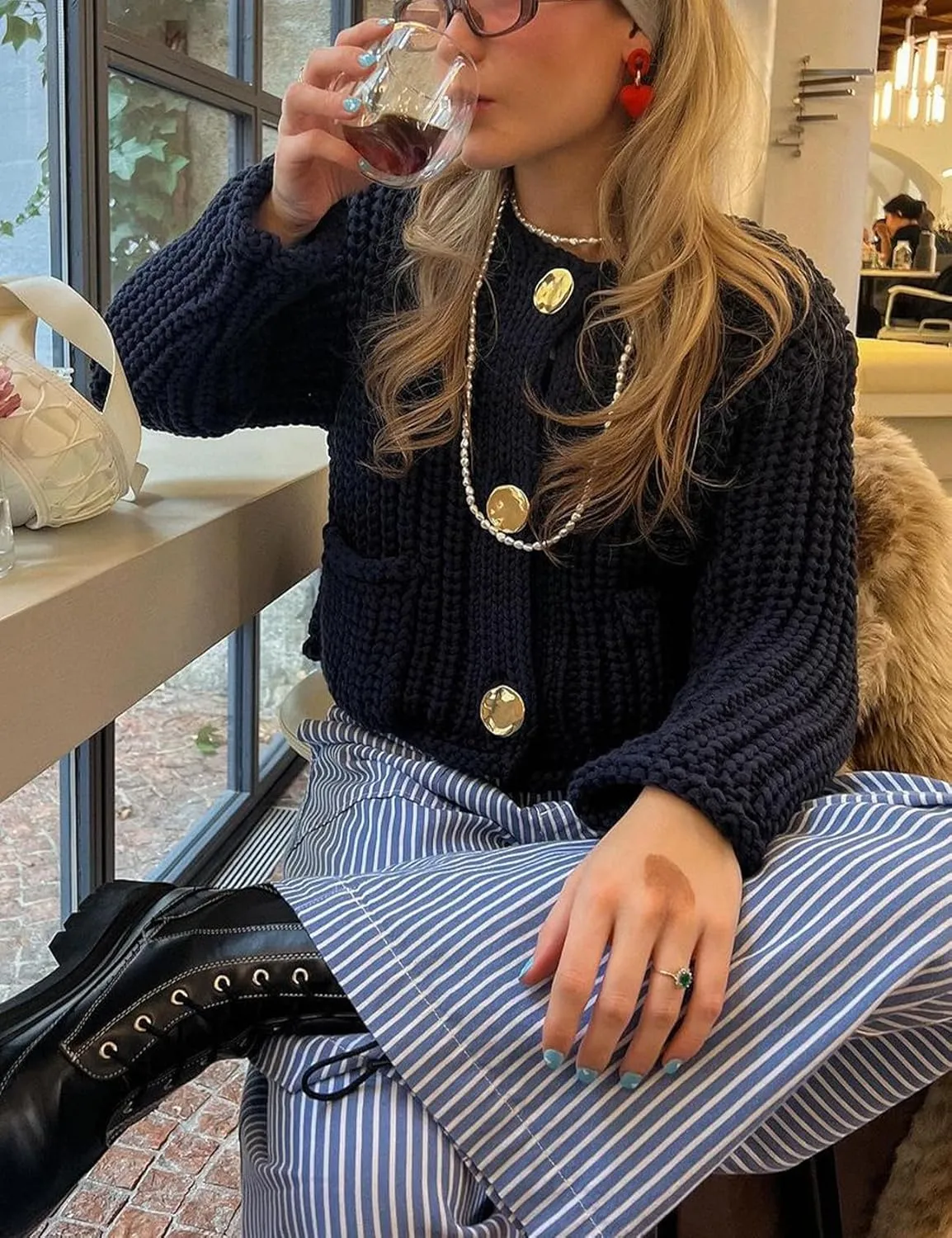 Flygo Cropped Cardigan Sweaters for Women Long Sleeve Cable Knit Cardigan Open Front Chunky Cardigan Sweaters with Pockets