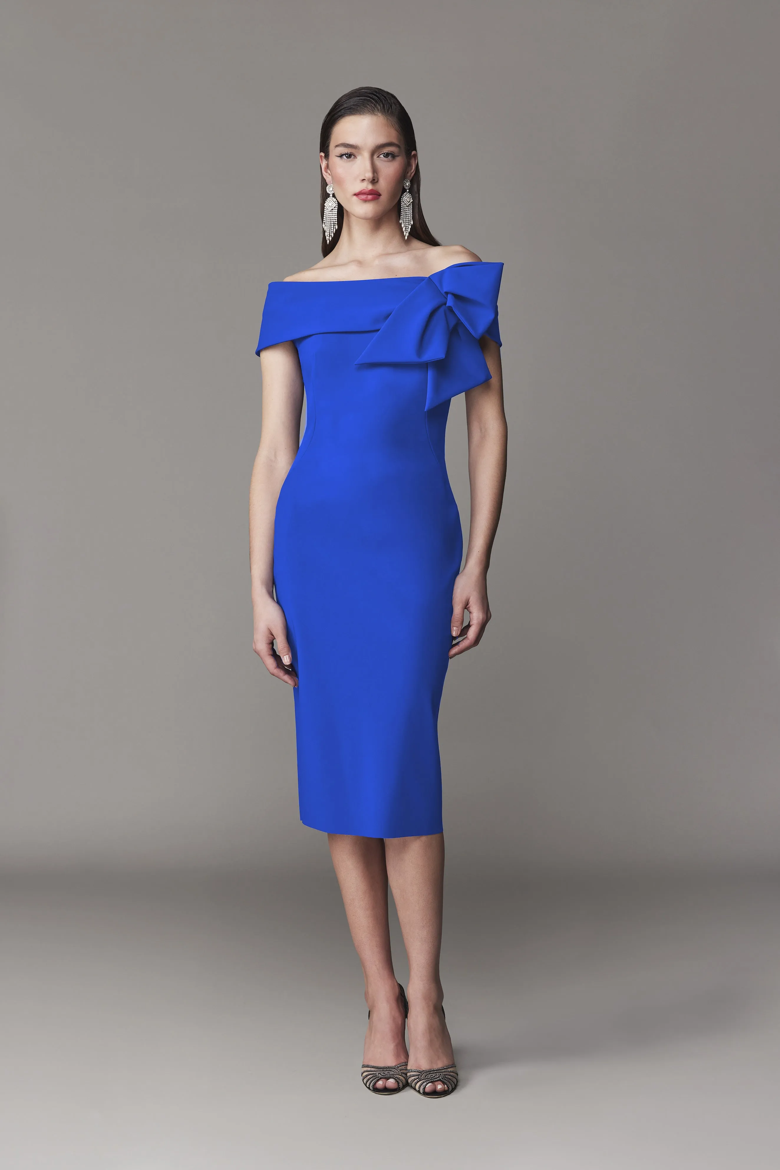 Frascara - 4724 - Off-the-Shoulder Jersey Dress with Asymmetrical Bow
