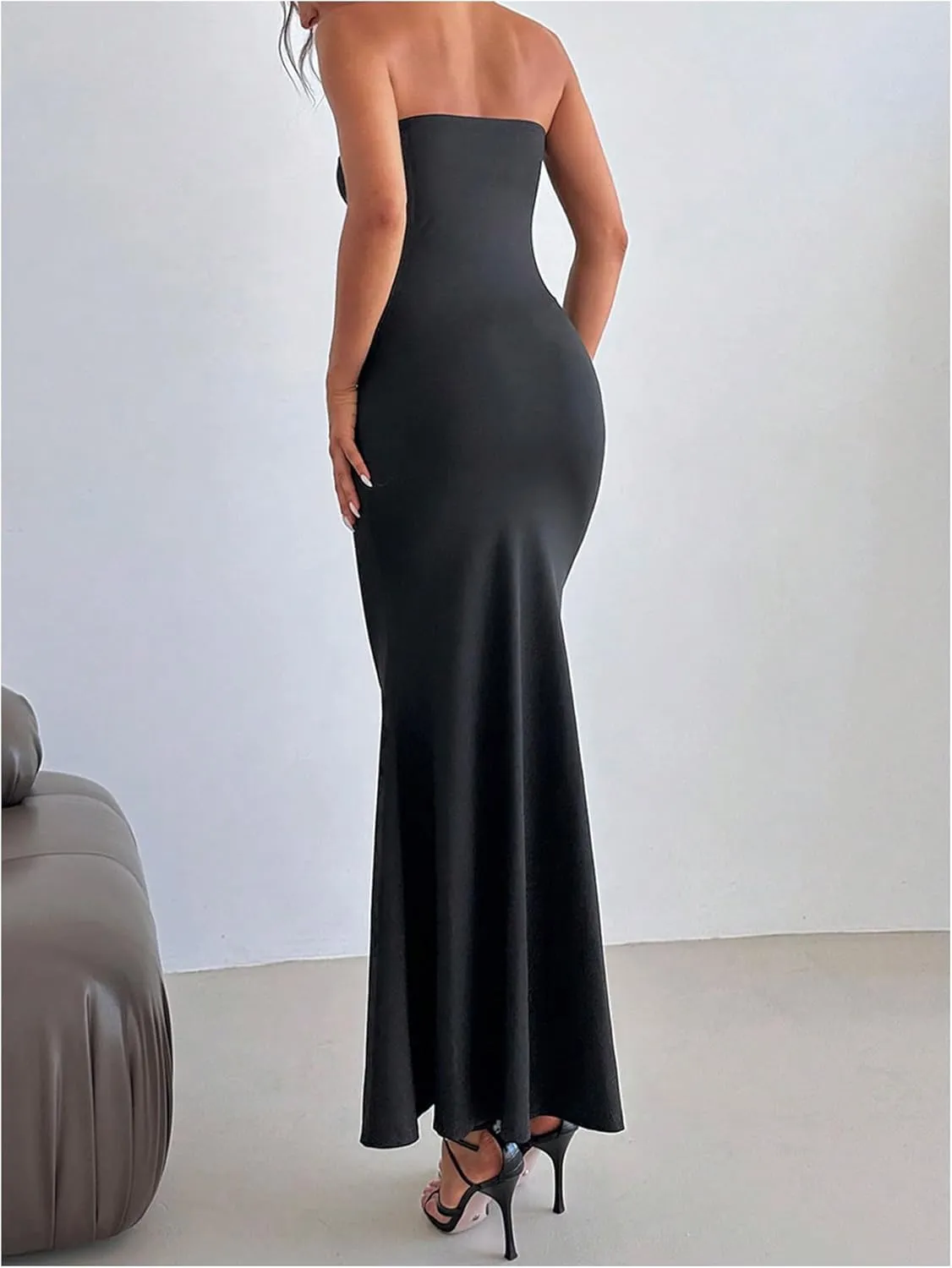 GORGLITTER Women's Flower Strapless Bodycon Maxi Dress Cut Out Sleeveless Fishtail Cocktail Summer Tube Long Dresses