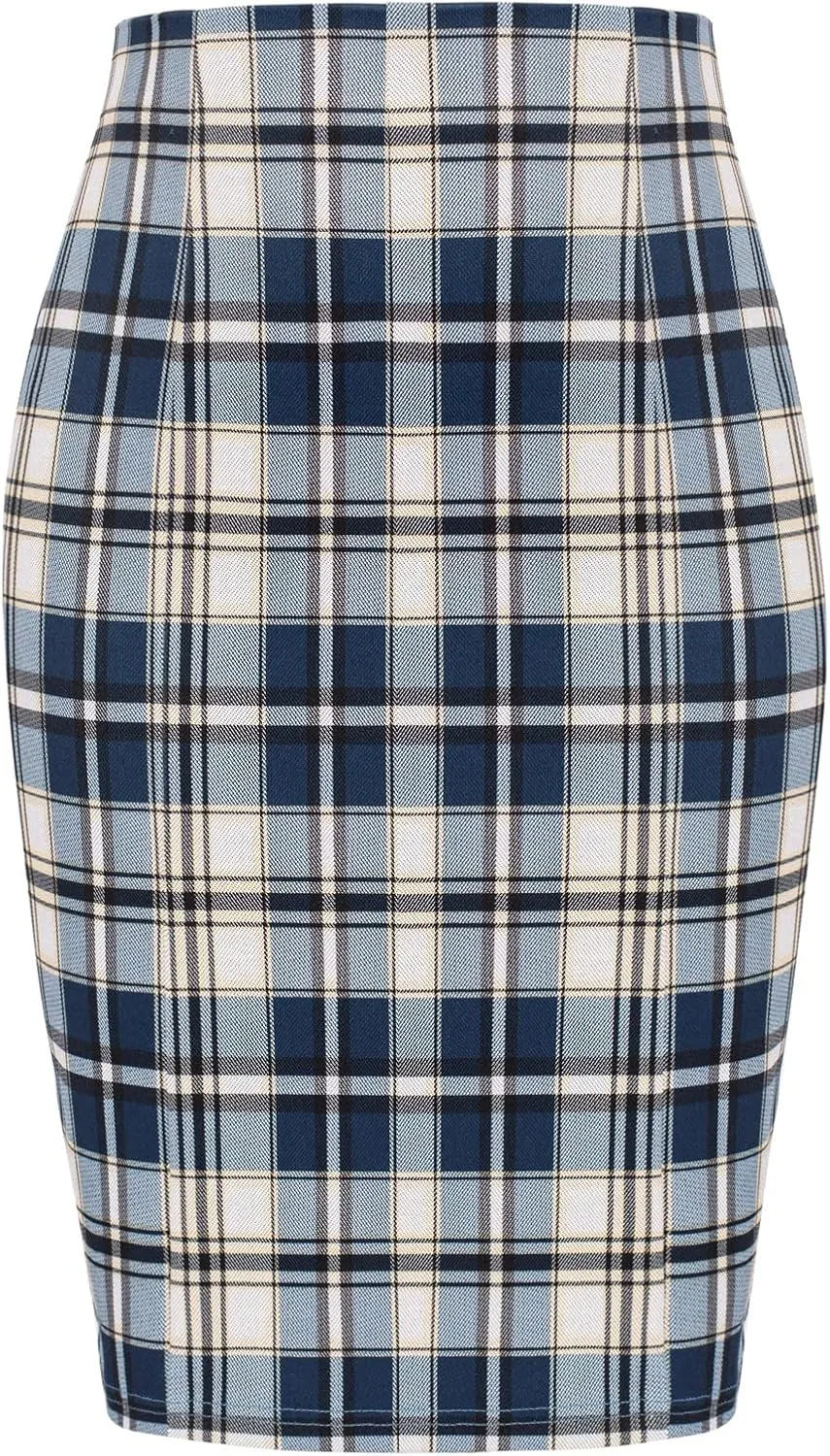 Kate Kasin Womens Knee Length Elastic Waist Stretchy Bodycon Plaid Business Pencil Skirt