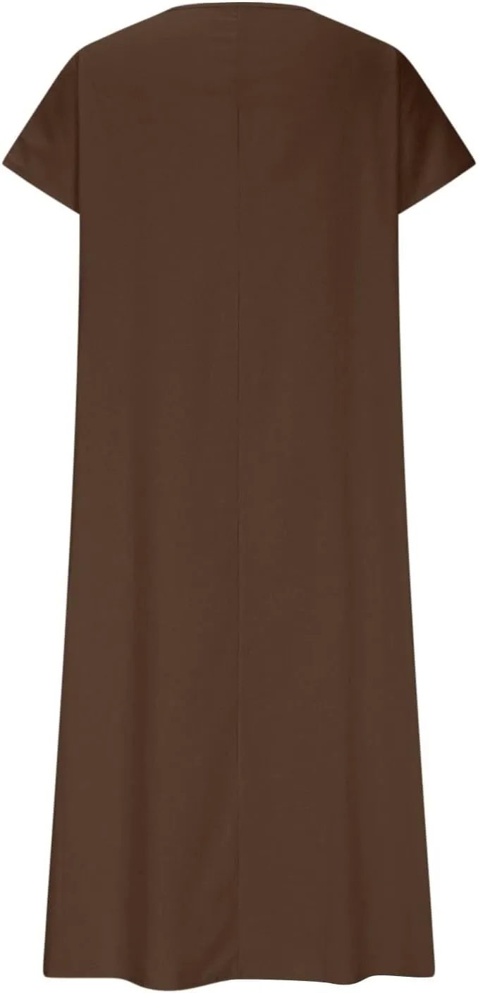 Linen Dresses for Women Trendy Vneck Long Maxi Dress Flowy Summer Sundresses Boho Beach Wear
