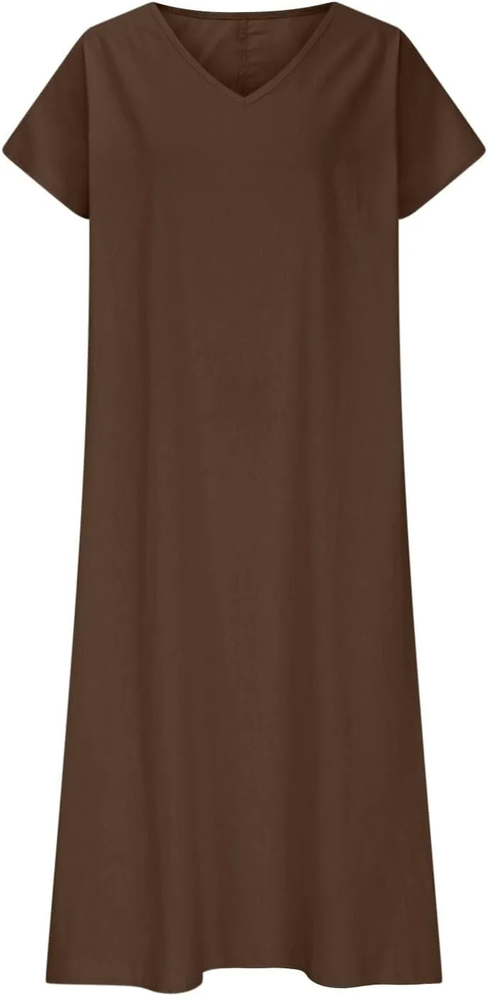 Linen Dresses for Women Trendy Vneck Long Maxi Dress Flowy Summer Sundresses Boho Beach Wear