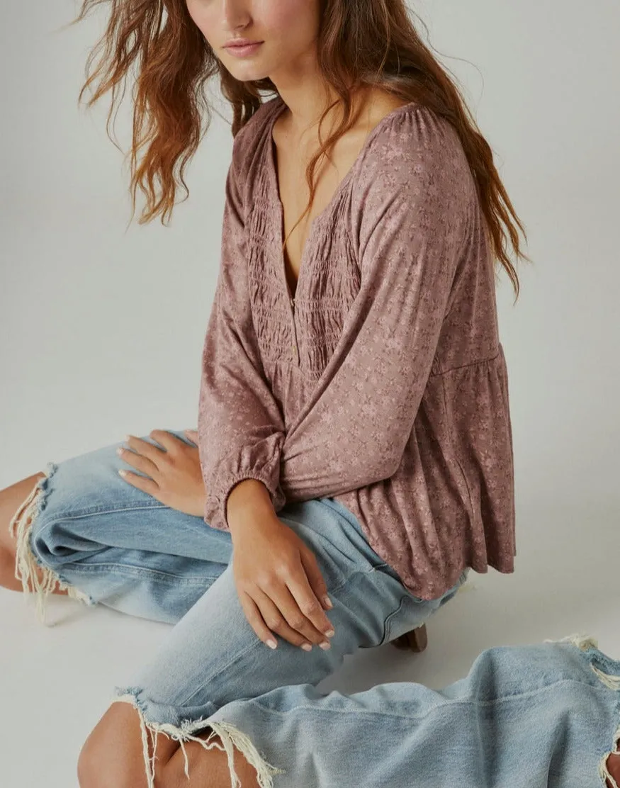 Lucky Brand Floral-Print Smocked Top