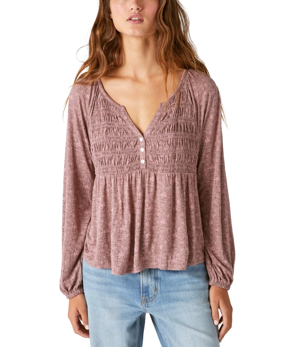 Lucky Brand Floral-Print Smocked Top