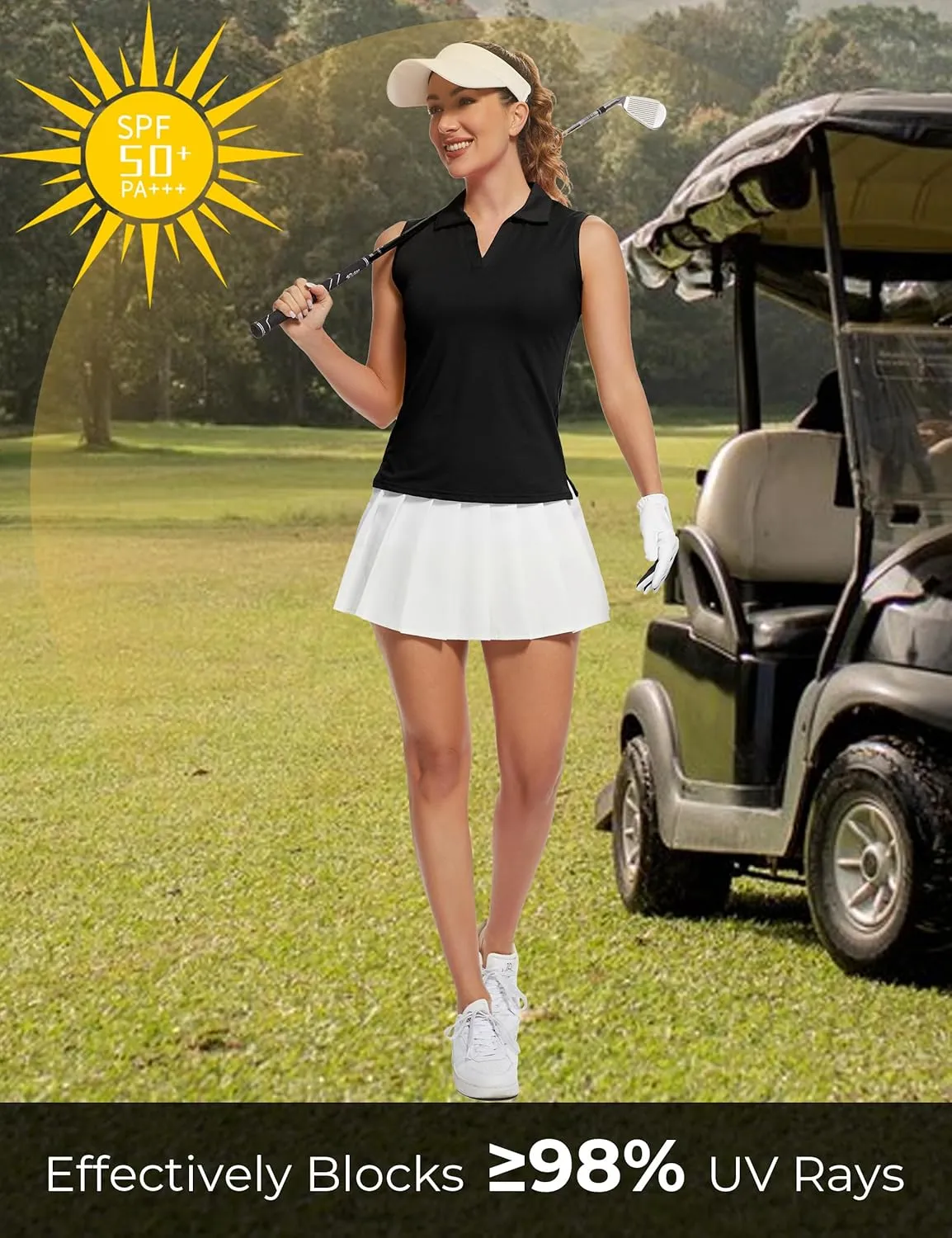 MathCat Women's Sleeveless Golf Shirts UPF 50  Quickly Dry Tennis Polo Lightweight Sports Athletic Tank Tops
