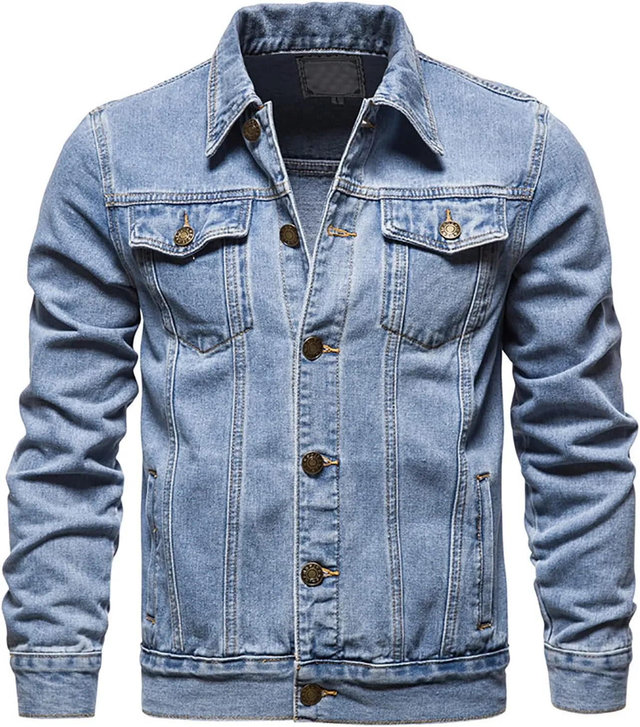 Men's Distressed Denim Jacket Vintage Plus Size Button Down Jean Coat Casual Long Sleeve Trucker Jackets Outwear