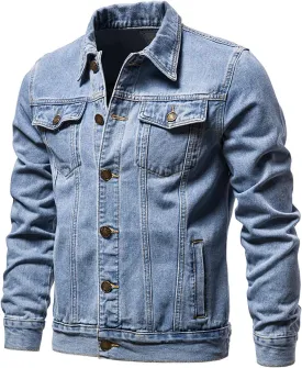 Men's Distressed Denim Jacket Vintage Plus Size Button Down Jean Coat Casual Long Sleeve Trucker Jackets Outwear