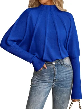 NALANISA Women's Mock Neck Batwing Sleeve Sweaters 2024 Fall Winter Oversized Knit Cute Pullover Sweater Dolman Tops Trendy