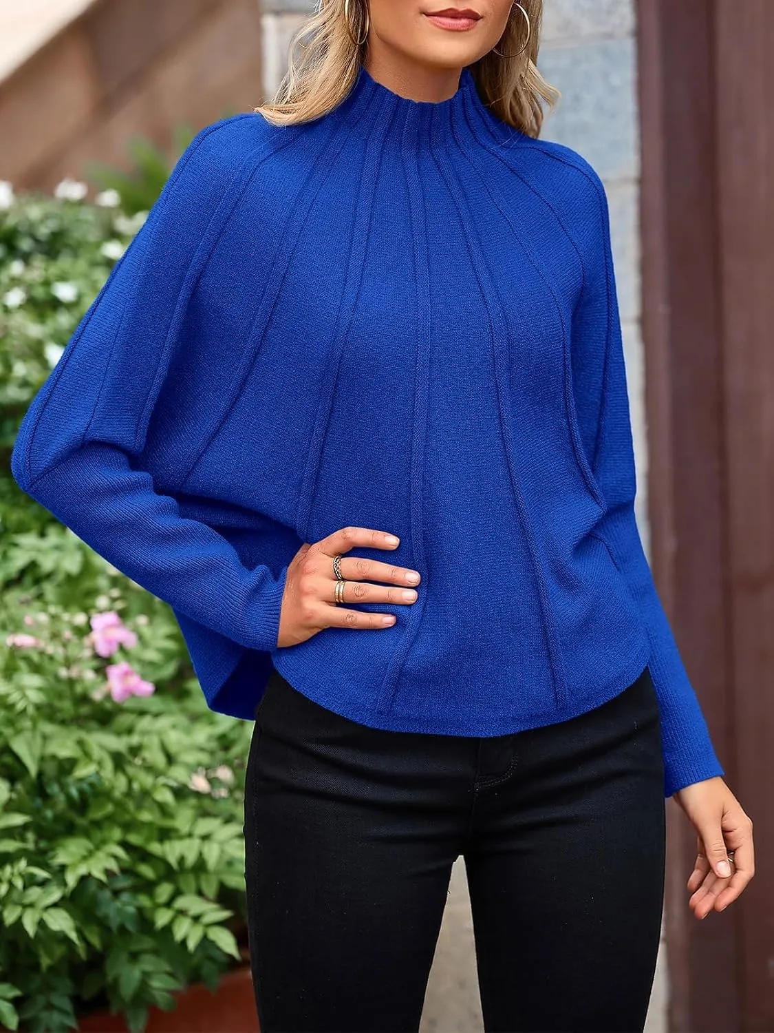 NALANISA Women's Mock Neck Batwing Sleeve Sweaters 2024 Fall Winter Oversized Knit Cute Pullover Sweater Dolman Tops Trendy