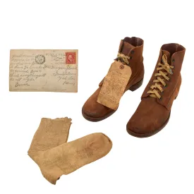 Original U.S. WWI Unissued M1917 Trench “Pershing” Boots With Original Factory Tag and Included 1918 Dated Socks - Matched Size 8
