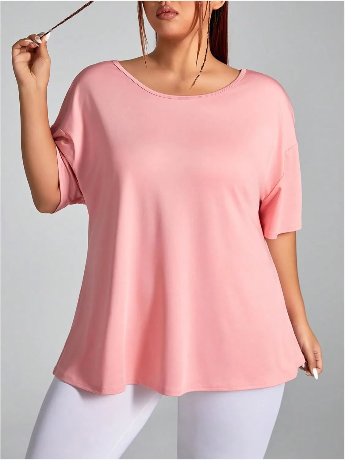 OYOANGLE Women's Plus Size Open Back Workout Tops Short Sleeve Criss Cross T-Shirts Athletic Gym Tee Top