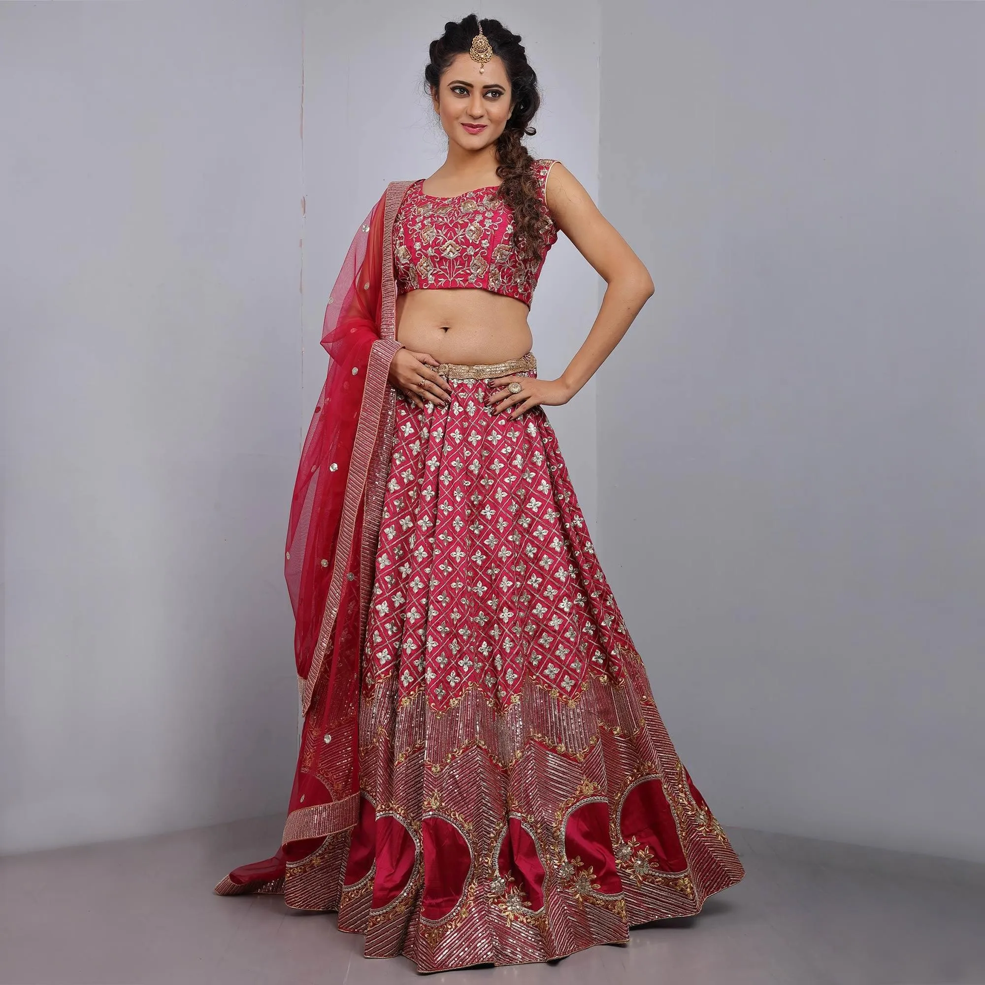 Pink Party Wear Sequins Embroidered Tapetta Lehenga Choli