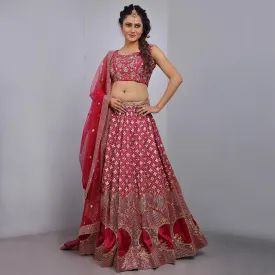 Pink Party Wear Sequins Embroidered Tapetta Lehenga Choli