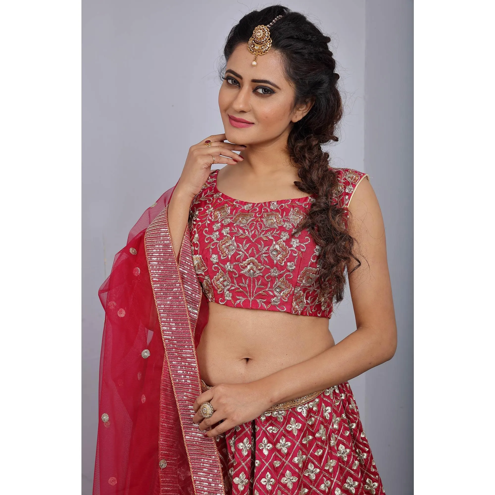 Pink Party Wear Sequins Embroidered Tapetta Lehenga Choli