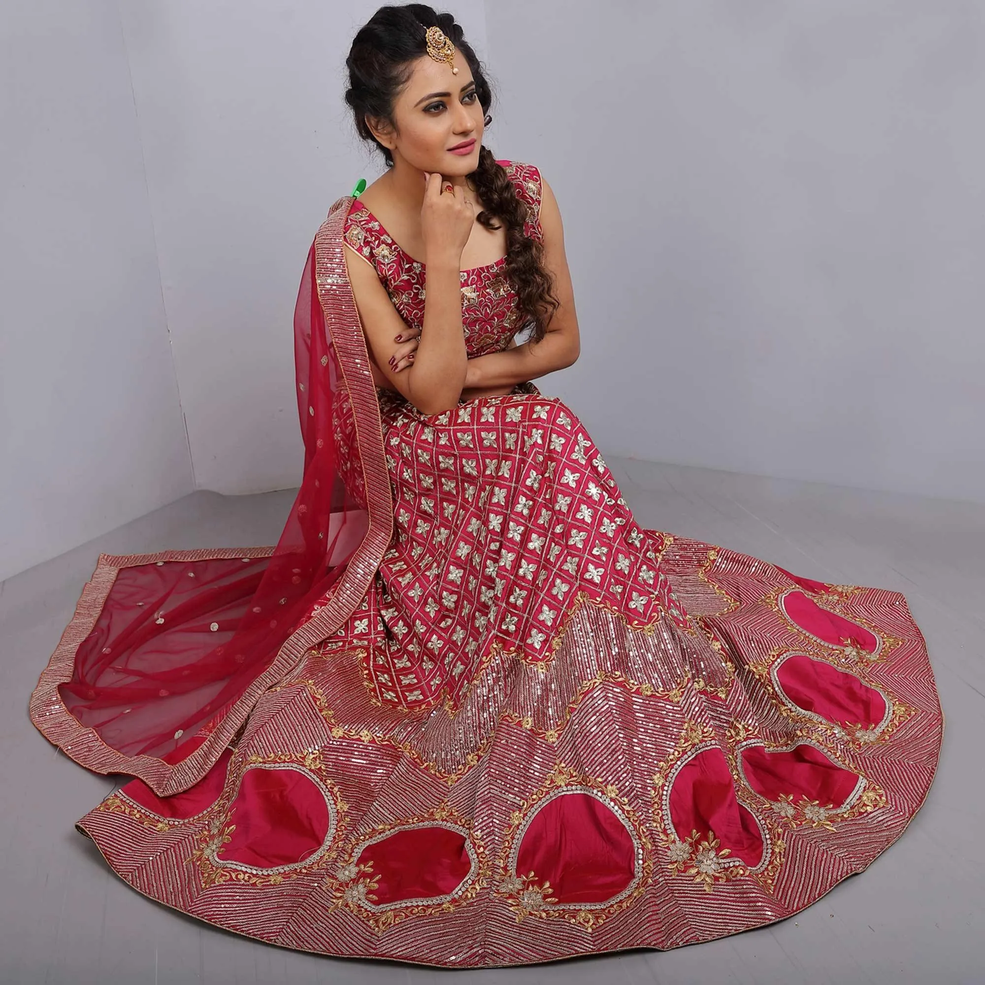 Pink Party Wear Sequins Embroidered Tapetta Lehenga Choli