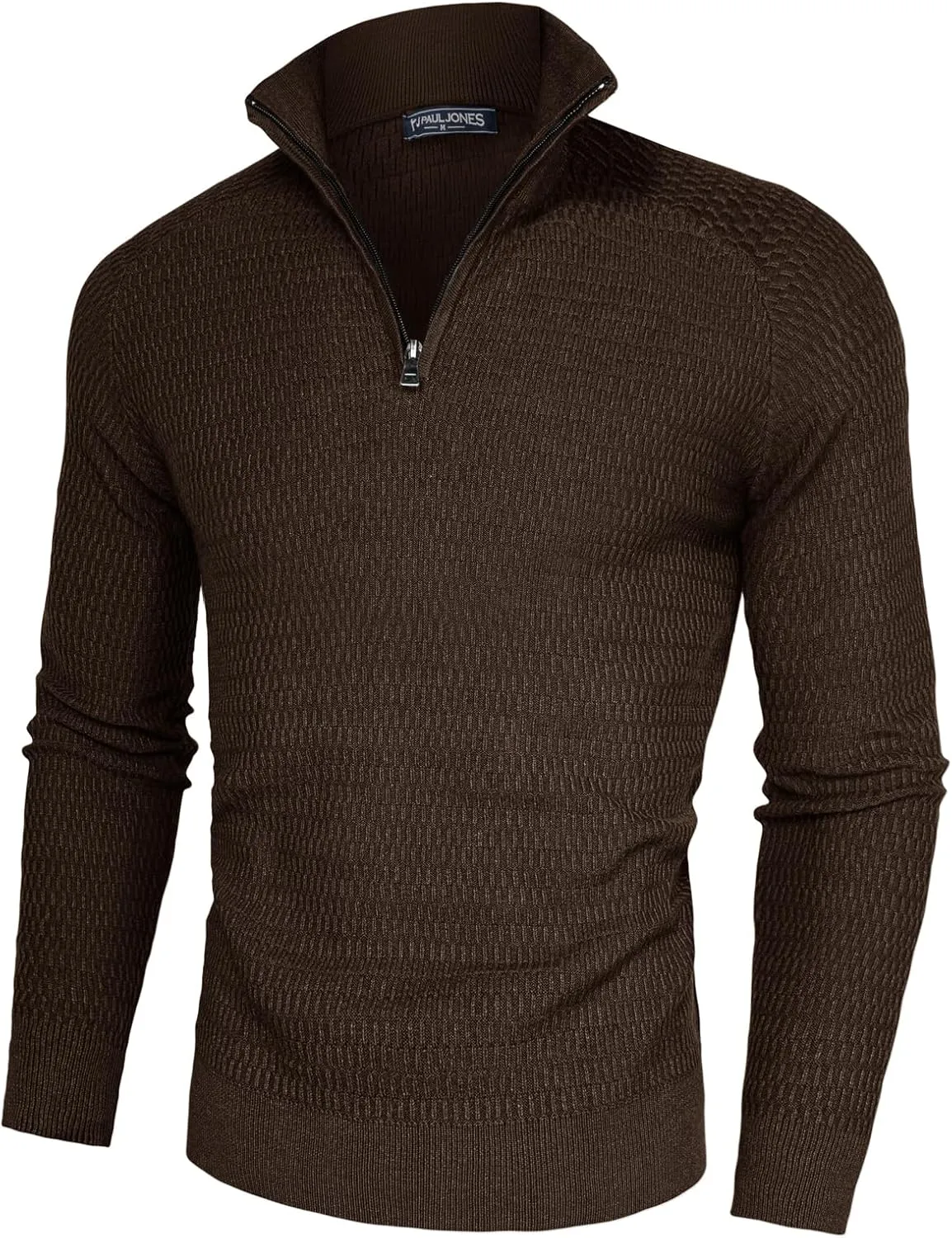 PJ PAUL JONES Men's Quarter Zip Sweaters Slim Fit Long Sleeve Casual Pullover Sweater Knit Textured Mock Neck Polo Sweaters