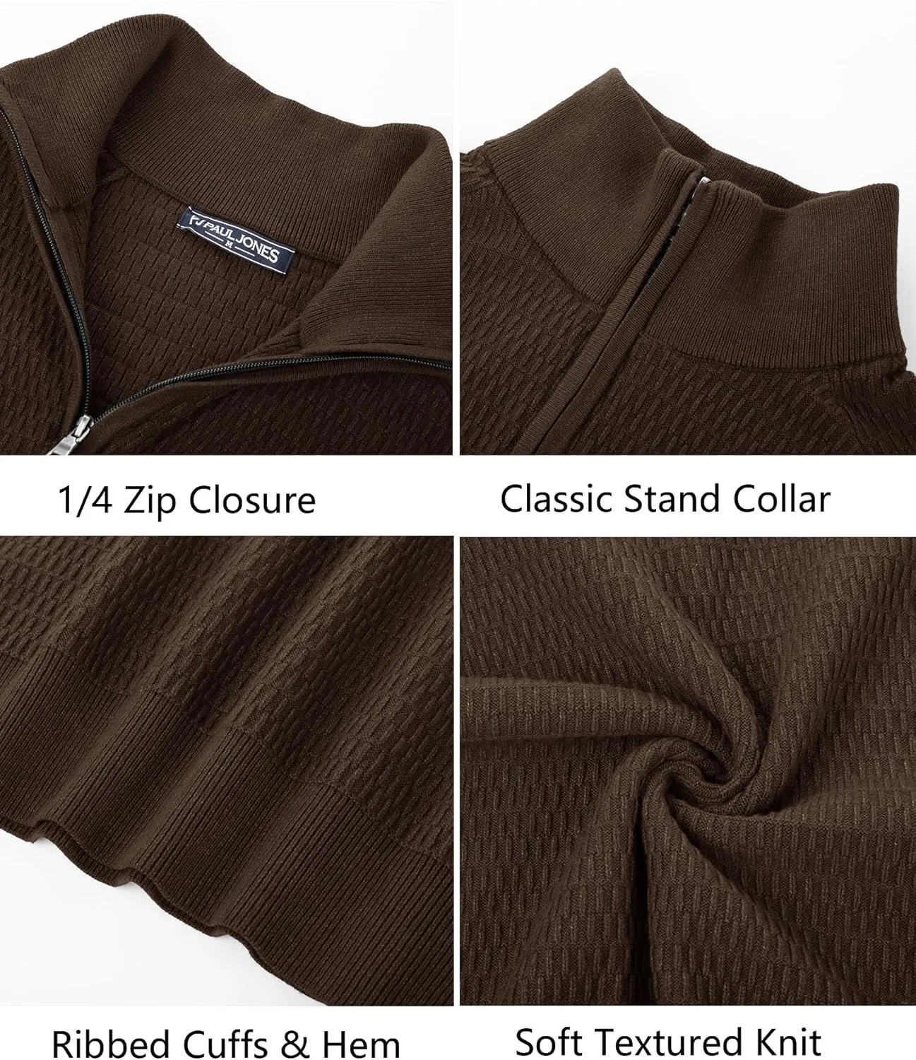 PJ PAUL JONES Men's Quarter Zip Sweaters Slim Fit Long Sleeve Casual Pullover Sweater Knit Textured Mock Neck Polo Sweaters