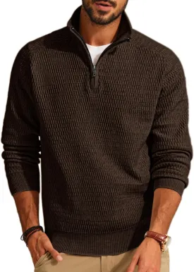 PJ PAUL JONES Men's Quarter Zip Sweaters Slim Fit Long Sleeve Casual Pullover Sweater Knit Textured Mock Neck Polo Sweaters