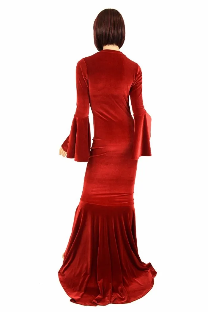 Red Velvet Trumpet Sleeve Gown