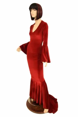 Red Velvet Trumpet Sleeve Gown