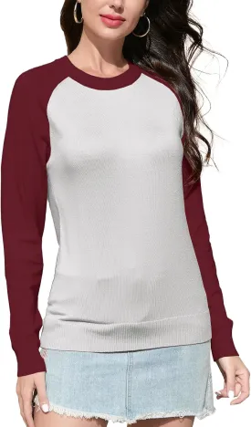 SANGTREE Women's Raglan Long Sleeve Color Block Crew Neck Pullover Knit Sweaters