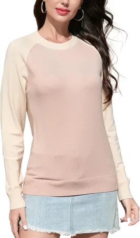 SANGTREE Women's Raglan Long Sleeve Color Block Crew Neck Pullover Knit Sweaters
