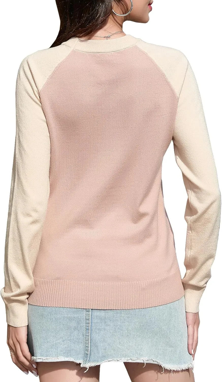 SANGTREE Women's Raglan Long Sleeve Color Block Crew Neck Pullover Knit Sweaters